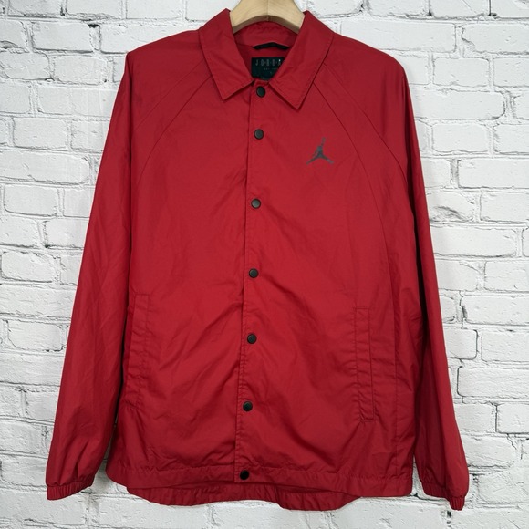 Air Jordan Men's JSW Wings Coaches Jacket L Gym‎ Red Black Snap Front 882893-687 - Picture 1 of 16